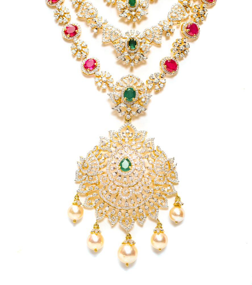 Diamond Necklace with Rubies, Emeralds, and Pearls - Image 2