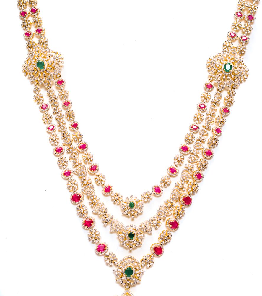 Diamond Necklace with Rubies, Emeralds, and Pearls - Image 3
